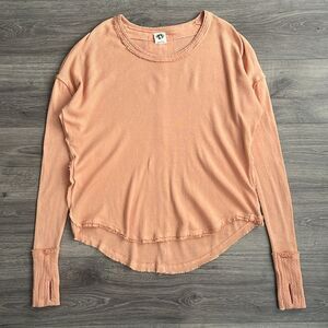 FREE PEOPLE Colby Long Sleeve Tee Small Thumbholes Autumn Peach Oversized Boho